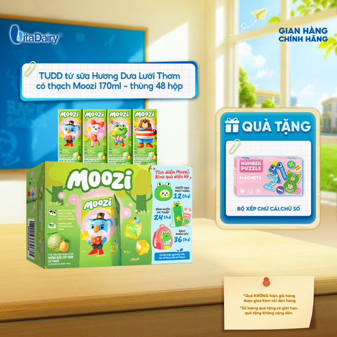  Thức uống dinh dưỡng từ sữa Hương Dưa Lưới Thơm có thạch Moozi 170ml - Thùng 48 hộp 