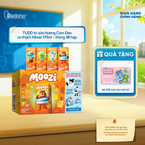  Thức uống dinh dưỡng từ sữa Hương Cam Đào có thạch Moozi 170ml - Thùng 48 hộp 