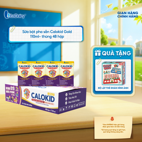  [THÙNG 48 HỘP] Thức uống dinh dưỡng Calokid Gold 110ml - Thơm ngon dễ uống, Bé thích mê 