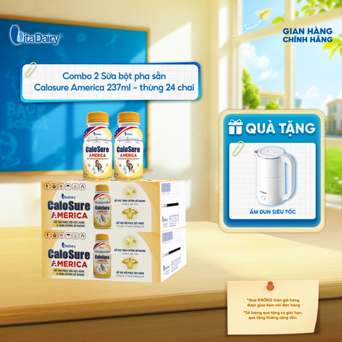  [COMBO 2 THÙNG] Sữa bột pha sẵn Calosure America - thùng 24 chai 237ml - VitaDairy 
