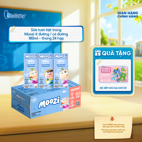  Sữa tươi tiệt trùng Moozi ít đường 180ml - Thùng 24 hộp 