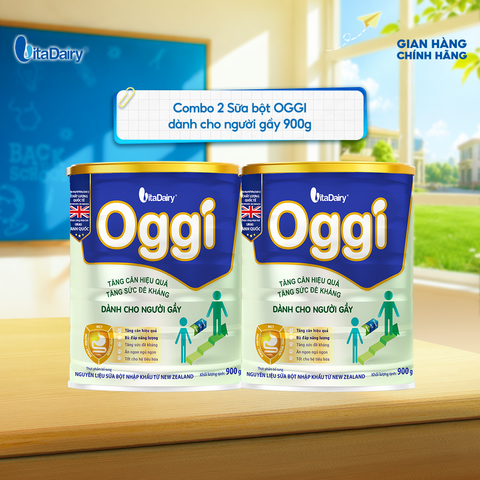  [COMBO 2 LON] Sữa bột Oggi gầy 900g, hỗ trợ dinh dưỡng cho người cần tăng cân và duy trì vóc dáng - VitaDairy 