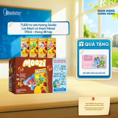  Thức uống dinh dưỡng từ sữa Hương Sôcôla Lúa Mạch có thạch Moozi 170ml - Thùng 48 hộp 