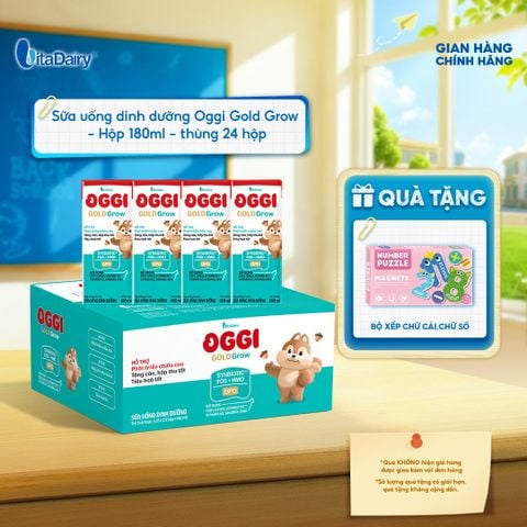  [THÙNG 24 HỘP] Sữa uống dinh dưỡng Oggi Gold Grow phát triển chiều cao, hỗ trợ hấp thu - Hộp 180ml 