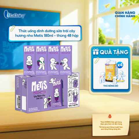  Thức uống dinh dưỡng sữa trái cây hương nho Metis 180ml - thùng 48 hộp 