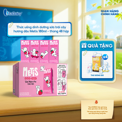  Thức uống dinh dưỡng sữa trái cây hương dâu Metis 180ml - thùng 48 hộp 