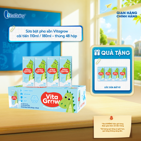 Sữa uống dinh dưỡng Vitagrow cải tiến 180ml - Thùng 48 hộp 