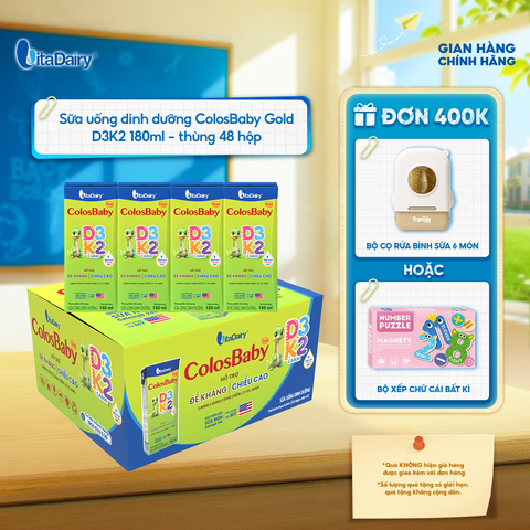  [THÙNG 48 HỘP] Sữa uống dinh dưỡng ColosBaby Gold D3K2 180ml 