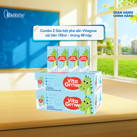  [COMBO 2 THÙNG 48 HỘP] Sữa uống dinh dưỡng Vitagrow cải tiến 110ml - Bổ sung năng lượng, Thơm ngon dễ uống 