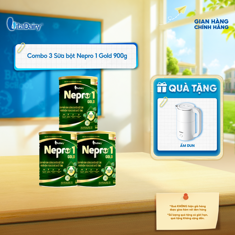 [COMBO 3 LON] Sữa bột Nepro 1 Gold - Phù hợp cho người bệnh thận có tăng urê huyết, bổ sung dinh dưỡng - Lon 900g 