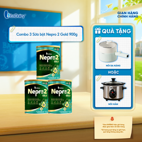  [COMBO 3 LON] Sữa bột Nepro 2 Gold - Phù hợp cho người bệnh suy thận có lọc máu ngoài - Lon 900g 