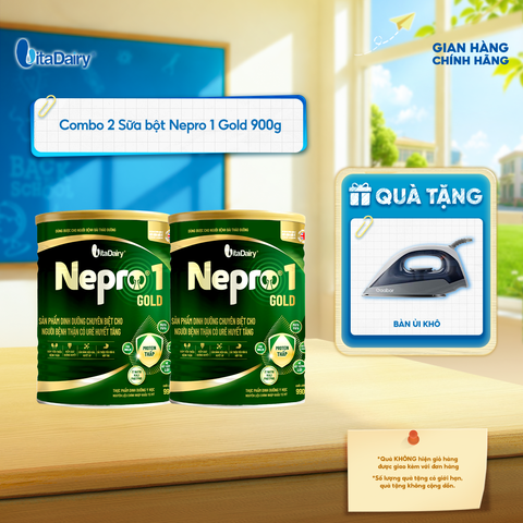  [COMBO 2 LON] Sữa bột Nepro 1 Gold Lon 900g - Phù hợp cho người bệnh thận có tăng urê huyết, bổ sung dinh dưỡng 