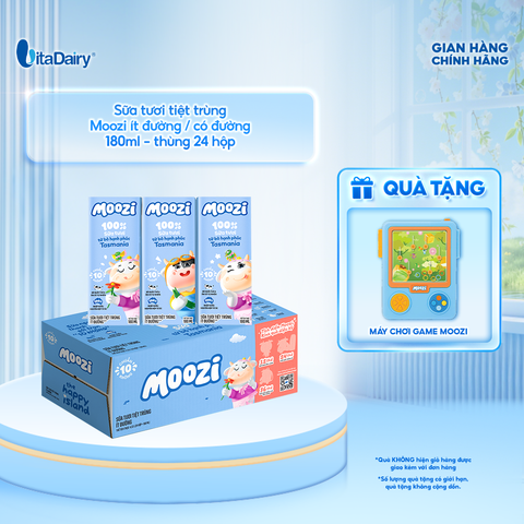 Sữa tươi tiệt trùng Moozi ít đường 180ml - Thùng 24 hộp 