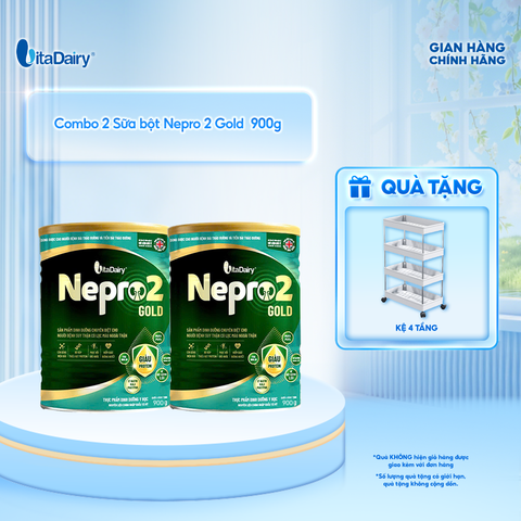  [COMBO 2 LON] Sữa bột Nepro 2 Gold - Phù hợp cho người bệnh suy thận có lọc máu ngoài - Lon 900g 