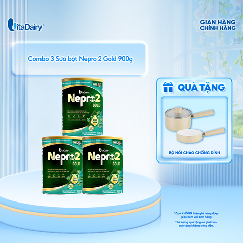  [COMBO 3 LON] Sữa bột Nepro 2 Gold - Phù hợp cho người bệnh suy thận có lọc máu ngoài - Lon 900g 