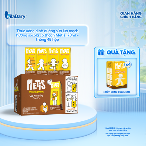 Thức uống dinh dưỡng sữa lúa mạch hương socola có thạch Metis 170ml - thùng 48 hộp 