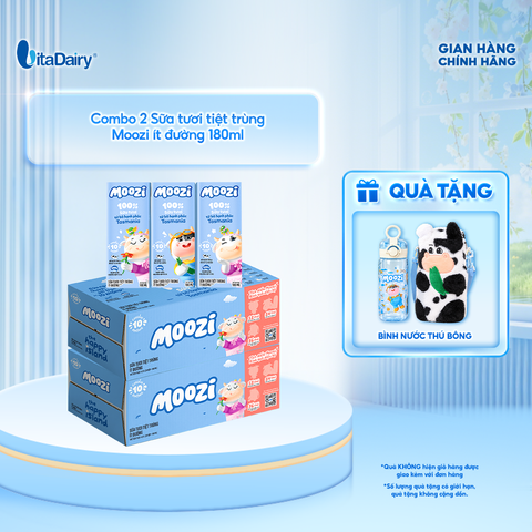  Combo 2 Thùng sữa tươi tiệt trùng Moozi ít đường 180ml - Thùng 24 hộp 
