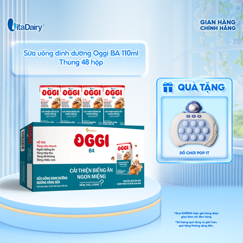  [THÙNG 48 HỘP] Sữa uống dinh dưỡng Oggi BA - Giúp bé cải thiện biếng ăn, tăng cân nhanh, hấp thu tốt - Hộp 110ml 