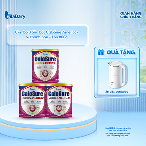  [COMBO 3 LON] Sữa bột CaloSure America+ Vị Thanh Nhẹ - Bổ Sung Kháng Thể & Dinh Dưỡng Cho Người Lớn - Lon 800g 