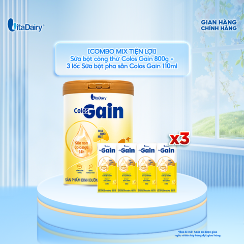  [COMBO MIX] Sữa bột Colos Gain 1+ 800g + 3 Lốc 180ml - Bổ sung dinh dưỡng, hỗ trợ tăng cân – Lon 800g 