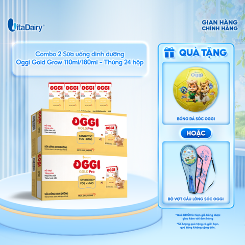  [COMBO 2 THÙNG 24 HỘP] Sữa uống dinh dưỡng Oggi Gold Grow 180ml - phát triển chiều cao, hỗ trợ hấp thu 