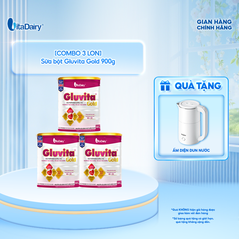  [COMBO 3 LON] Sữa bột Gluvita Gold dành cho người tiểu đường - Giúp kiểm soát đường huyết - Lon 900g 