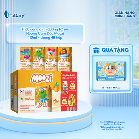 Thức uống dinh dưỡng từ sữa Hương Cam Đào Moozi 110ml - thùng 48 hộp 