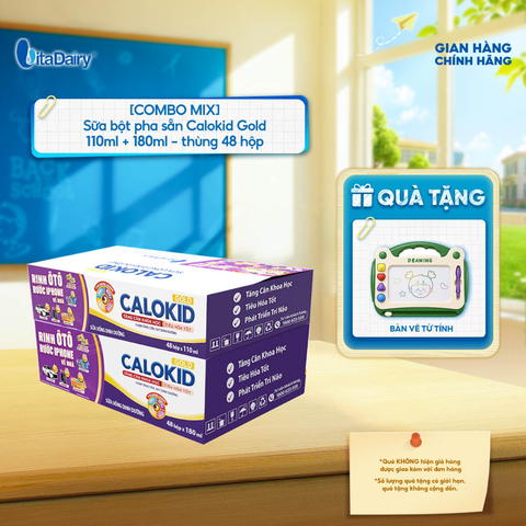  [COMBO MIX 2 THÙNG 48 HỘP] Thức uống dinh dưỡng Calokid Gold 110ml + 180ml - Thơm ngon dễ uống, Bé thích mê 