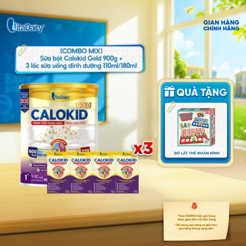  [COMBO MIX] Sữa bột Calokid Gold 1+ 900g + 3 Lốc 110ml - Dùng cho chế độ ăn đặc biệt - Giúp bé bổ sung dinh dưỡng, hỗ trợ tăng cân hiệu quả 