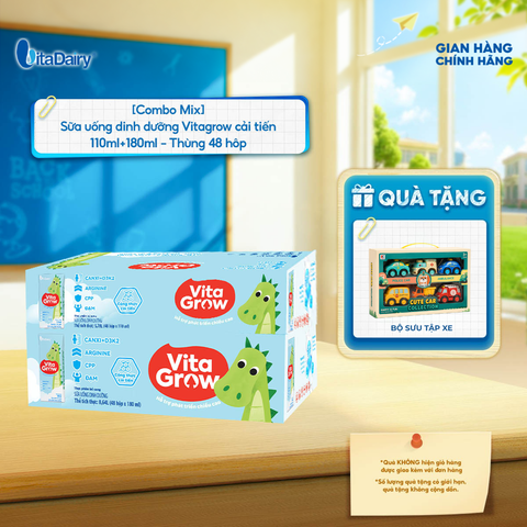  [COMBO MIX THÙNG 110ml+180ml] Sữa uống dinh dưỡng Vitagrow cải tiến - Bổ sung năng lượng, Thơm ngon dễ uống 