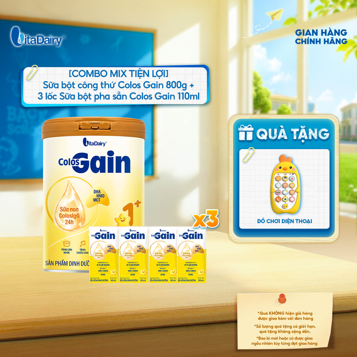  [COMBO MIX] Sữa bột Colos Gain 1+ 800g + 3 Lốc 180ml - Bổ sung dinh dưỡng, hỗ trợ tăng cân – Lon 800g 