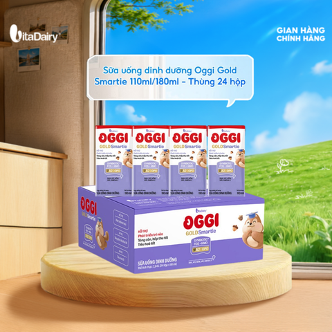 [THÙNG 24 HỘP] Sữa uống dinh dưỡng Oggi Gold Smartie phát triển trí não, hỗ trợ hấp thu - Hộp 110ml 