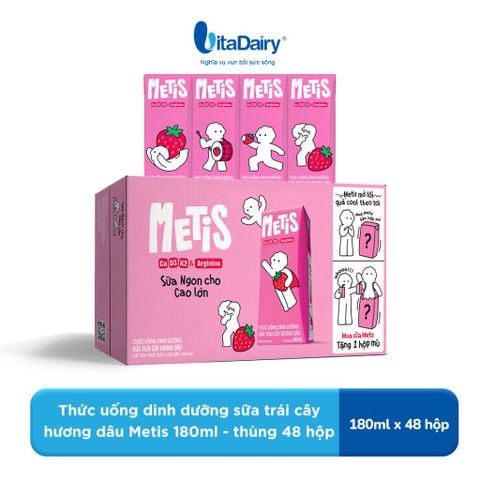  Thức uống dinh dưỡng sữa trái cây hương dâu Metis 180ml - thùng 48 hộp 