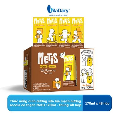  Thức uống dinh dưỡng sữa lúa mạch hương socola có thạch Metis 170ml - thùng 48 hộp 
