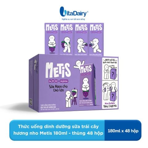  Thức uống dinh dưỡng sữa trái cây hương nho Metis 180ml - thùng 48 hộp 