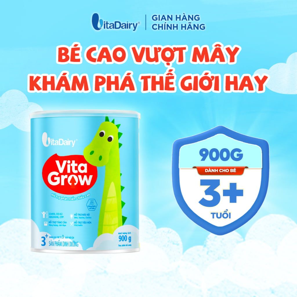  (Combo tiện lợi) Sữa bột VitaGrow cải tiến cho trẻ từ 3 tuổi Lon 900g + 3 Lốc sữa uống dinh dưỡng Vitagrow cải tiến 180ml 