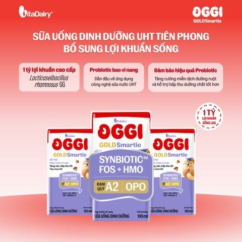  [THÙNG 24 HỘP] Sữa uống dinh dưỡng Oggi Gold Smartie phát triển trí não, hỗ trợ hấp thu - Hộp 110ml 