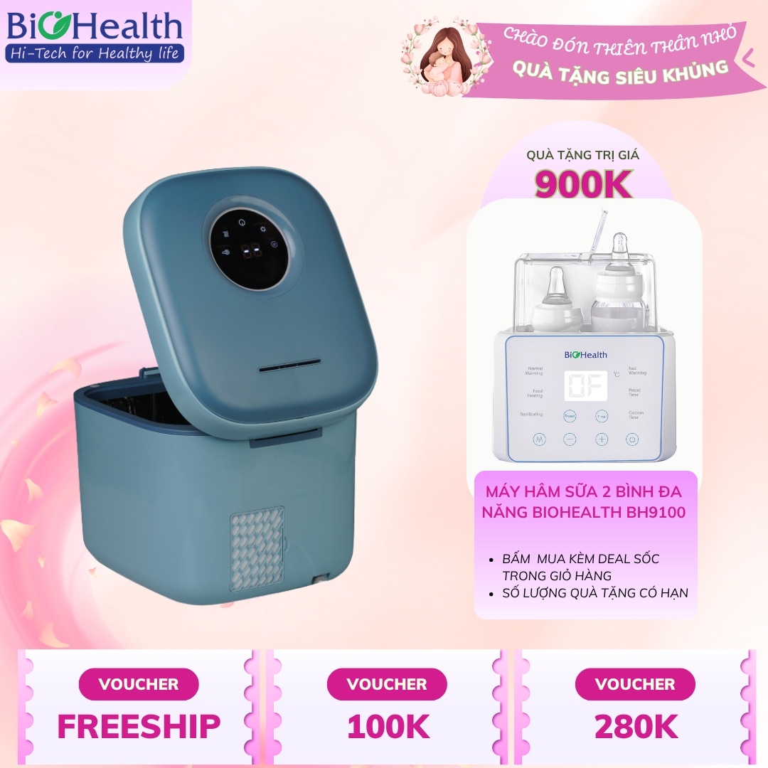 Máy tiệt trùng UV cửa trên 10L BioHealth BH5500, chứa được 11 bình sữa