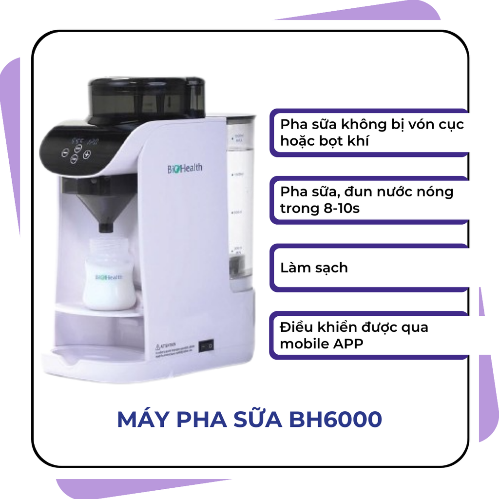 Máy Pha Sữa Bột Tự Động Biohealth BH6000 Pha Sữa Bột Nhanh Chỉ 10s, Không Vón Cục, Có App Mobile Điều Khiển Từ Xa