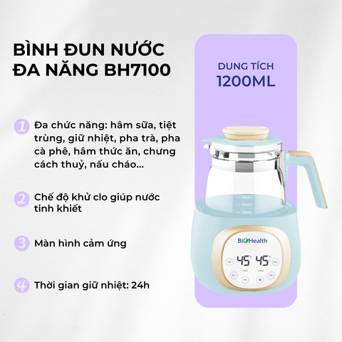 Bình đun nước nóng đa năng Biohealth BioHealth BH7100, giữ ấm 24h, khử clo, tiện lợi cho mẹ và bé