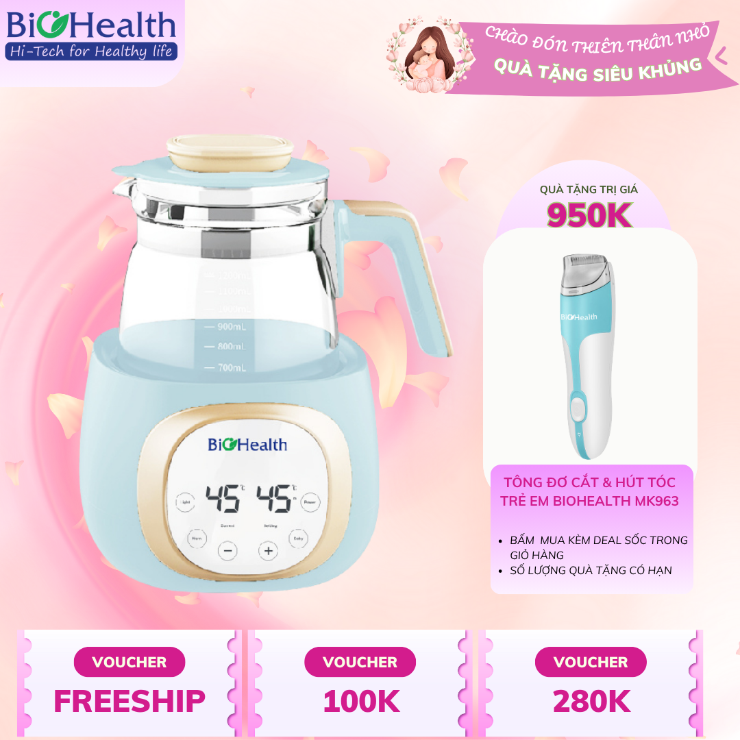 Bình đun nước nóng đa năng Biohealth BioHealth BH7100, giữ ấm 24h, khử clo, tiện lợi cho mẹ và bé