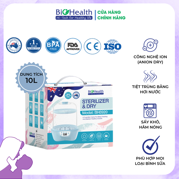 (Gift) Máy Tiệt Trùng Diệt Khuẩn ANION & Sấy Khô Biohealth BH8920, Có Thêm Tính Năng Hâm Nóng Thức Ăn, Hấp Trị Giá 1.400.000đ