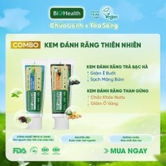 Combo Chăm Sóc Răng Miệng Thiên Nhiên BioHealth (KĐR Than Gừng 70g + Nước súc miệng Lá trầu không 250ml)