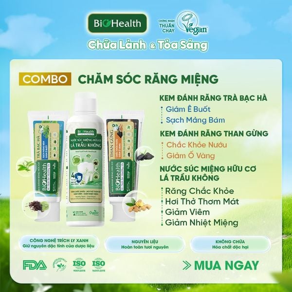 Combo chăm sóc răng miệng thuần chay Biohealth Hơi Thở Tươi Mát 2in1
