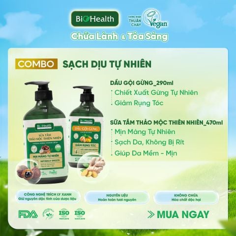 Combo Dầu Gội Gừng 290ml & Sữa Tắm Thảo Mộc Thiên Nhiên 470ml BioHealth