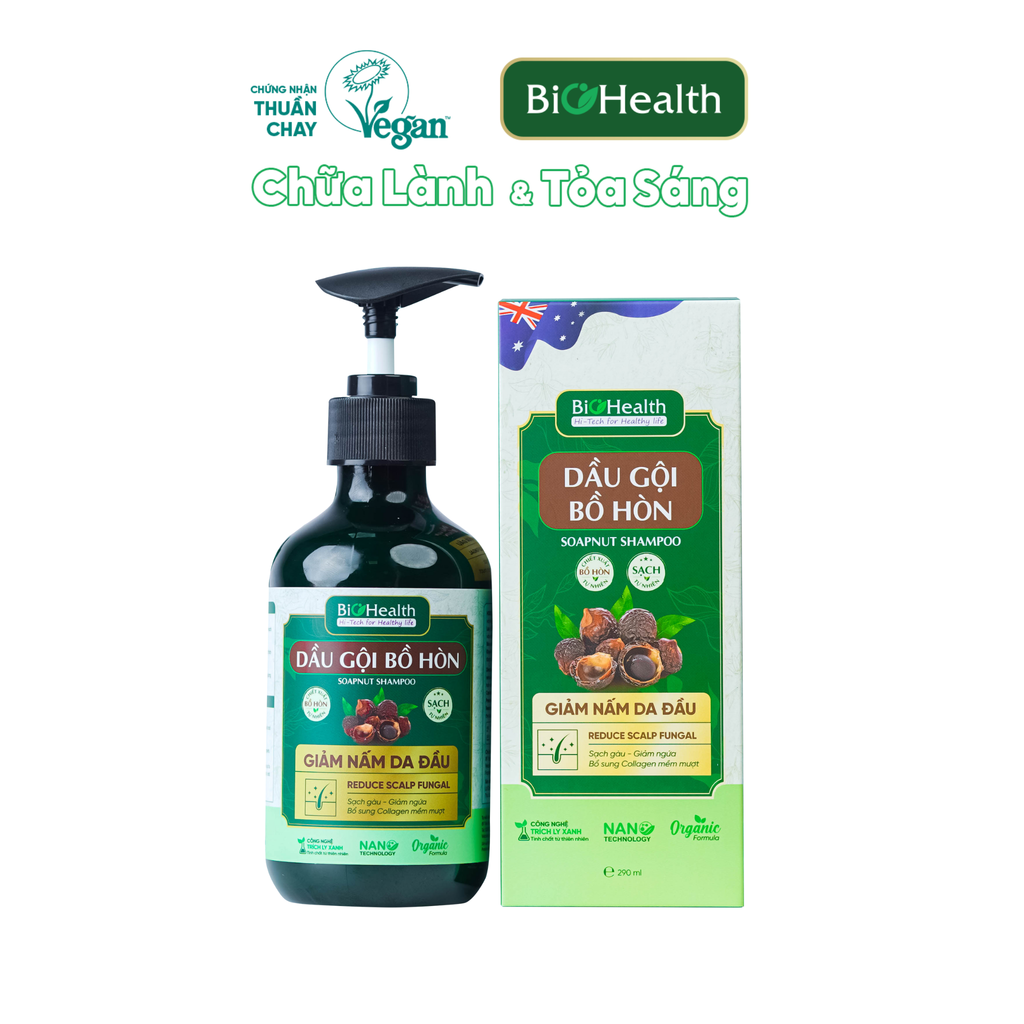 Combo Gội Xả Giảm Nấm & Giảm Rụng BioHealth (Dầu Gội Bồ Hòn 290ml + Dầu Xả Thảo Mộc 150ml)
