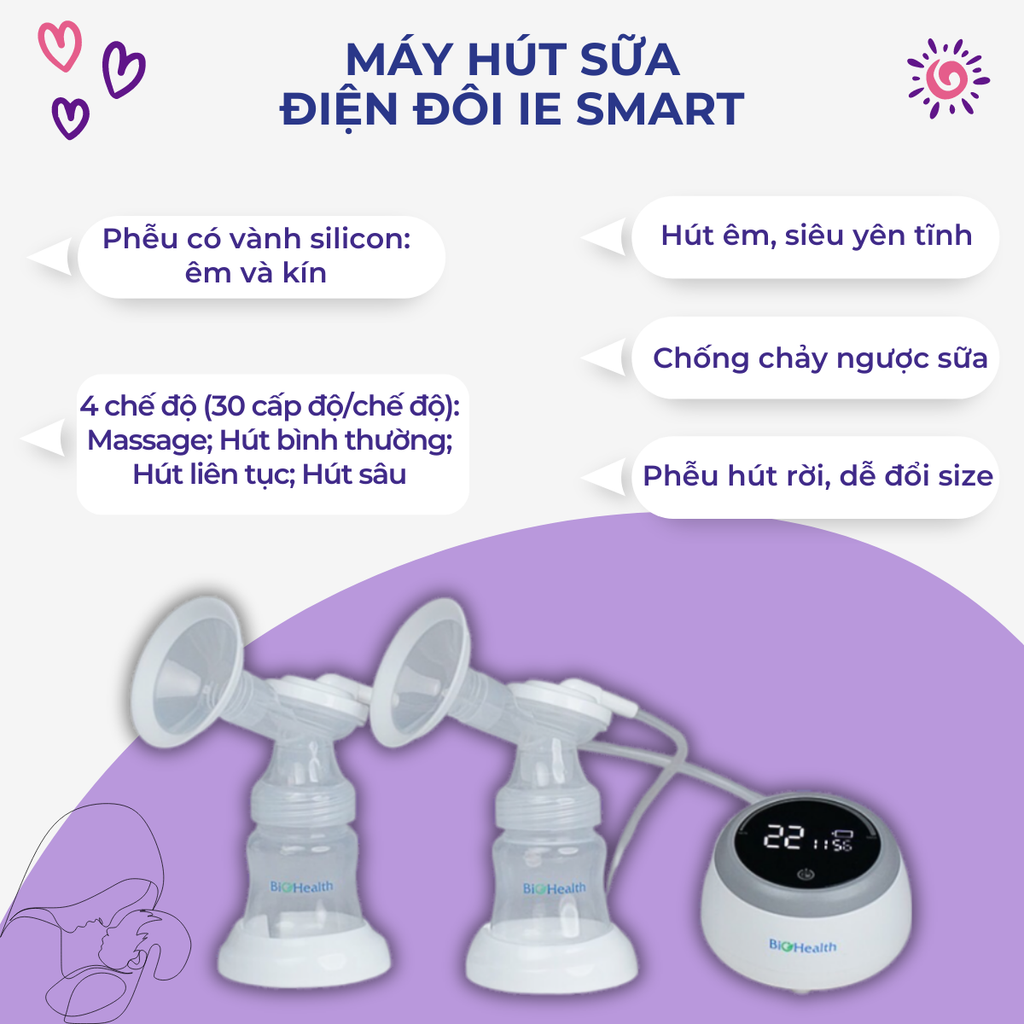 Máy Hút Sữa Điện Đôi Biohealth 30 Cấp Độ IE SMART