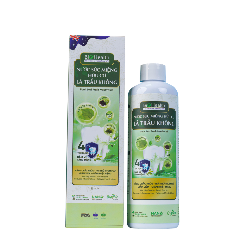 Combo chăm sóc răng miệng Biohealth Cho Răng Yếu, Hay Ê Buốt – Sạch Mảng Bám – Thơm Mát Lâu – hỗ trợ Kháng Viêm Tự Nhiên Nhờ Trà Bạc Hà và Lá Trầu Không (KĐR Trà Bạc Hà 70g + Nước súc miệng Lá Trầu Không 250ml)