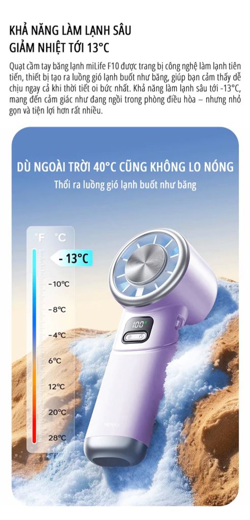 Quạt cầm tay tích điện miLife F10 đầu xoay 180 độ