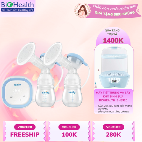 Máy Hút Sữa Điện Đôi Sanity S6307.ENG, Hút Hai Bên Cùng Lúc, Lực Hút Mạnh